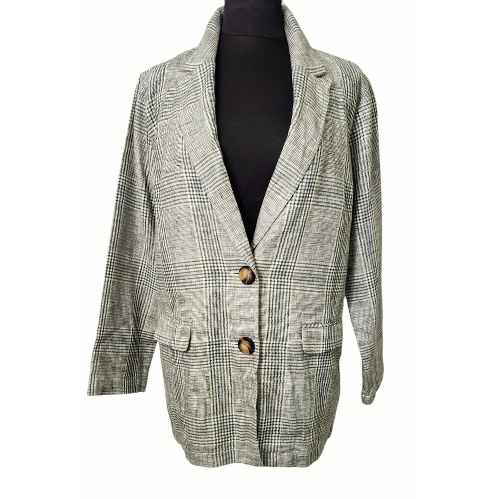 J. JILL Women's Size M Lined Linen Blend Plaid Coriandmul Blazer Jacket NWT $159